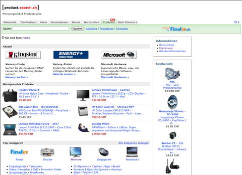 Auch Search.ch vergleicht Preise